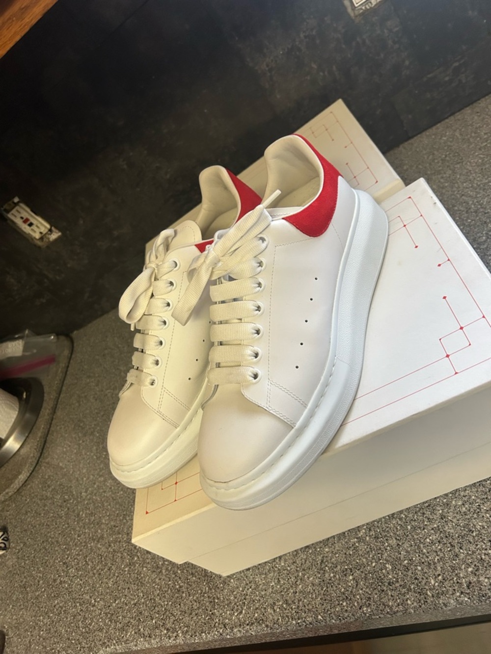 Alexander McQueen White Sneakers with Red Heel Tab, size 44